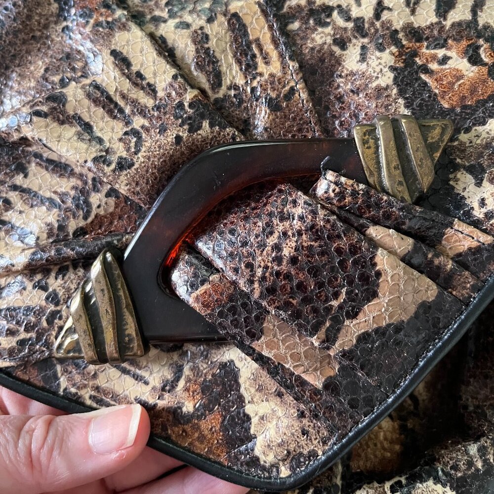Vtg Sharif Snakeskin Print Drawstring Flap Top Pu… - image 5